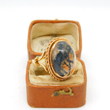 9ct Yellow Gold Cabochon Moss Agate Signet Ring 1971 London Vintage
