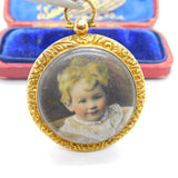 Victorian Pinchbeck Gold Watercolour Double Sweetheart Locket Antique c1890