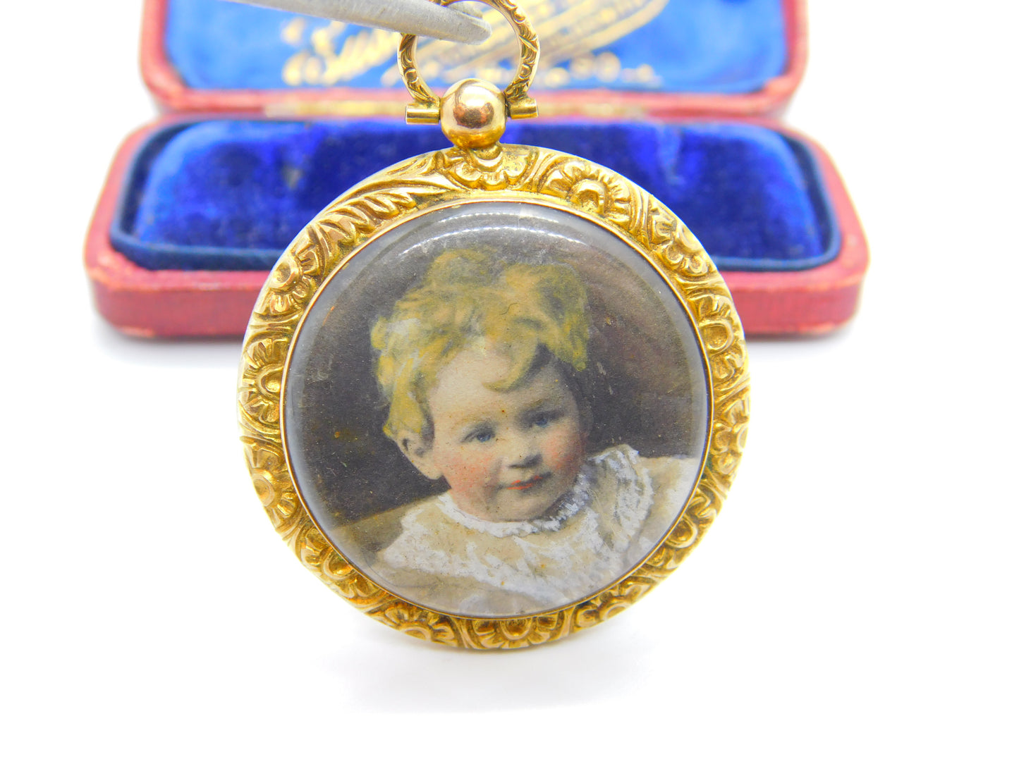 Victorian Pinchbeck Gold Watercolour Double Sweetheart Locket Antique c1890