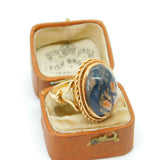 9ct Yellow Gold Cabochon Moss Agate Signet Ring 1971 London Vintage