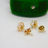Edwardian 9ct Yellow Gold Cabochon Moonstone Stud Earrings Antique c1910