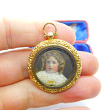 Victorian Pinchbeck Gold Watercolour Double Sweetheart Locket Antique c1890