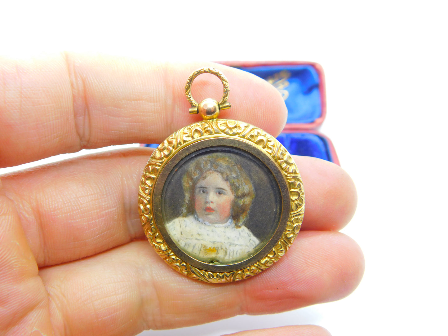 Victorian Pinchbeck Gold Watercolour Double Sweetheart Locket Antique c1890