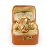 Victorian 9ct Gold Seed Pearl Shamrock Locket or Poison Ring c1880 Antique