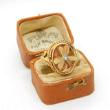 Victorian 9ct Gold Seed Pearl Shamrock Locket or Poison Ring c1880 Antique