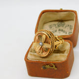 Victorian 9ct Gold Seed Pearl Shamrock Locket or Poison Ring c1880 Antique