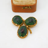 Victorian 9ct Gold Scarab Beetle Egyptian Shamrock Luck Brooch c1880 Antique