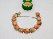 French 9ct Yellow Gold Cabochon Magnesite Panel Bracelet Vintage c1960