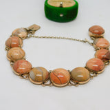 French 9ct Yellow Gold Cabochon Magnesite Panel Bracelet Vintage c1960