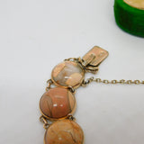 French 9ct Yellow Gold Cabochon Magnesite Panel Bracelet Vintage c1960