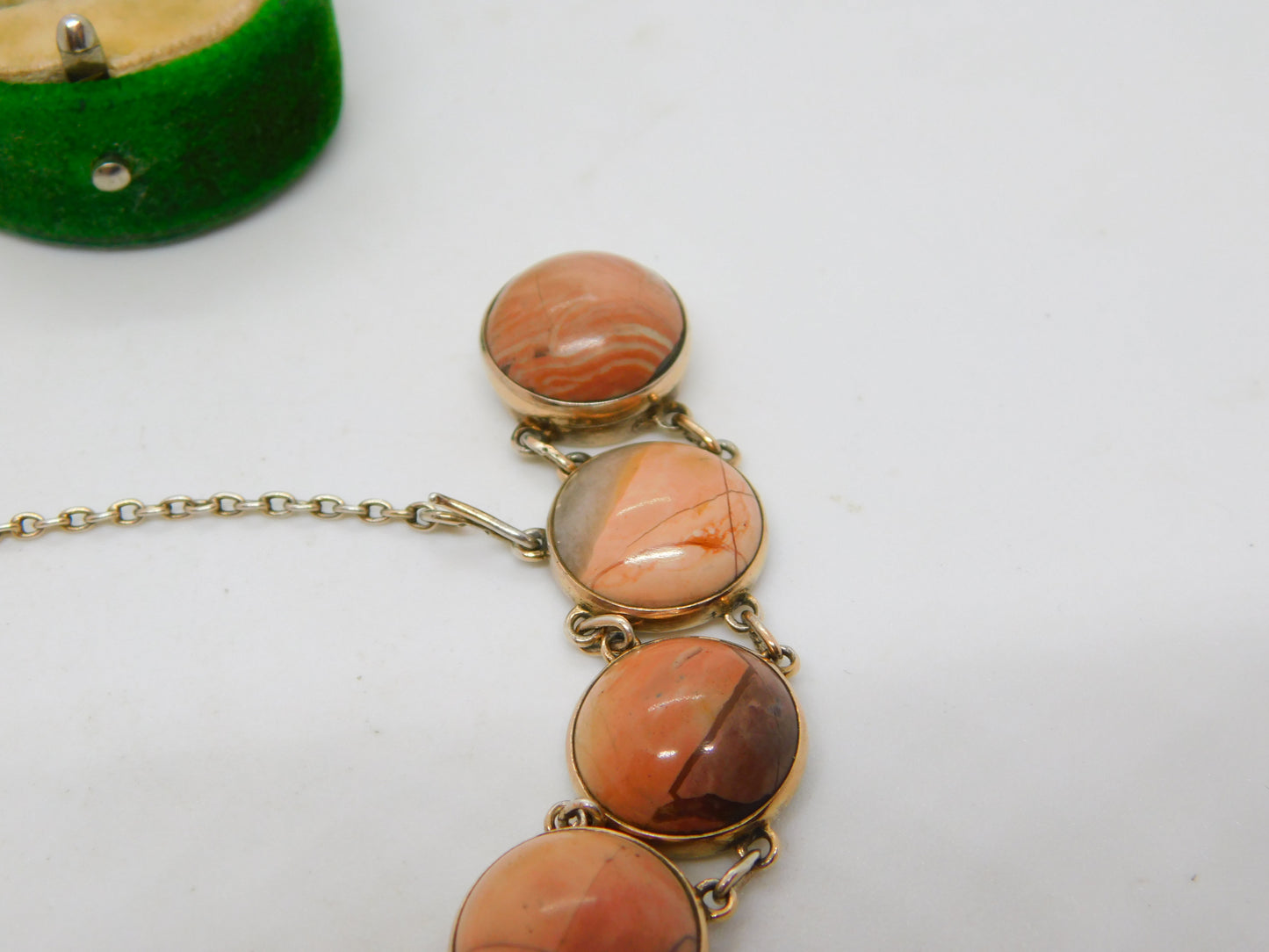 French 9ct Yellow Gold Cabochon Magnesite Panel Bracelet Vintage c1960