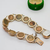 French 9ct Yellow Gold Cabochon Magnesite Panel Bracelet Vintage c1960