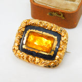Georgian 15ct Gold Cased Citrine & Enamel Set Mourning Brooch c1820 Antique