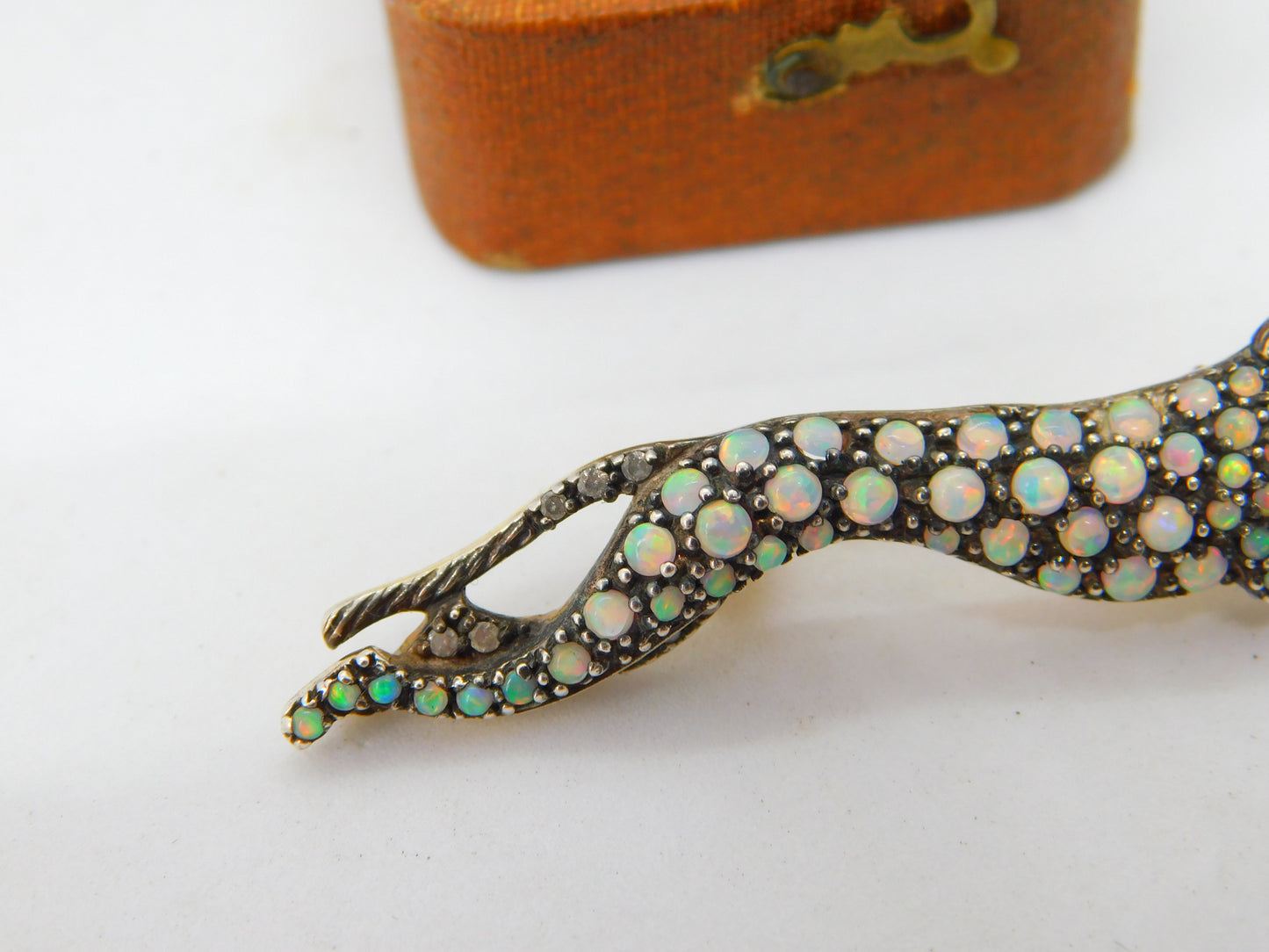 Sterling Silver Gilt Pave Set Opal & Diamond Running Greyhound Brooch Antique