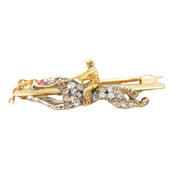 Victorian 18ct Gold, Rose Cut Diamond & Ruby Horse Racing Brooch c1860 Antique