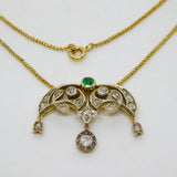 Victorian 18ct Gold, 1ct Diamond & Emerald Belle Époque Floral Pendant Necklace c1860