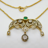 Victorian 18ct Gold, 1ct Diamond & Emerald Belle Époque Floral Pendant Necklace c1860