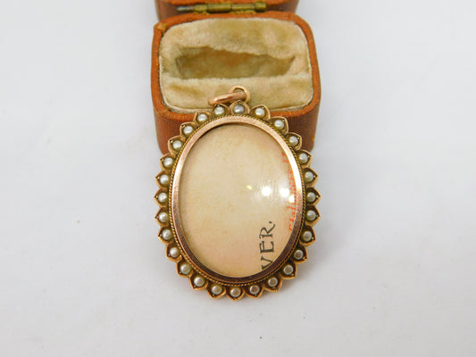 Victorian 9ct Gold & Seed Pearl Double Locket Floral Pendant Antique c1880