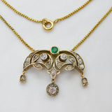 Victorian 18ct Gold, 1ct Diamond & Emerald Belle Époque Floral Pendant Necklace c1860