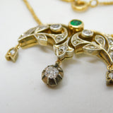 Victorian 18ct Gold, 1ct Diamond & Emerald Belle Époque Floral Pendant Necklace c1860