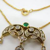 Victorian 18ct Gold, 1ct Diamond & Emerald Belle Époque Floral Pendant Necklace c1860