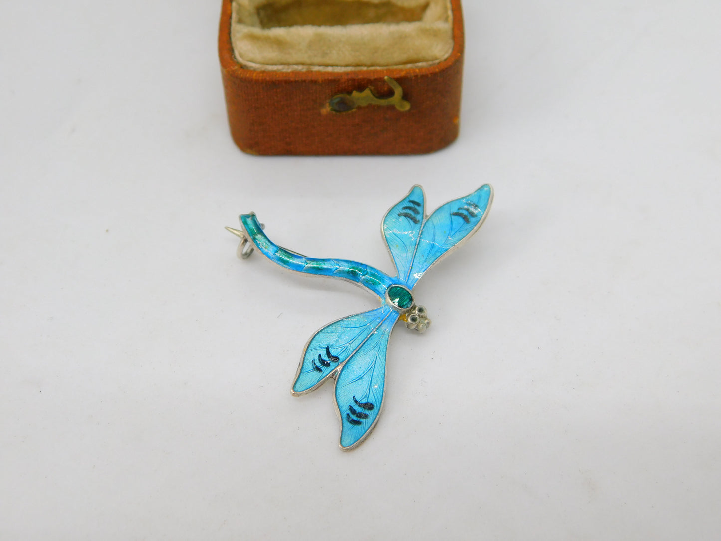 Sterling Silver Blue Enamel Dragonfly Insect Brooch 1916 Antique Birmingham