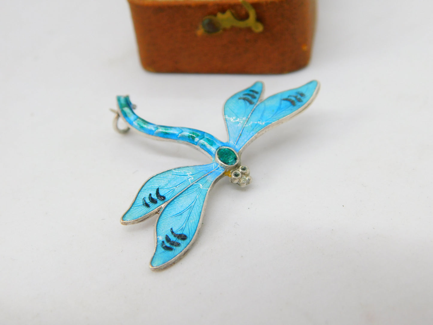 Sterling Silver Blue Enamel Dragonfly Insect Brooch 1916 Antique Birmingham