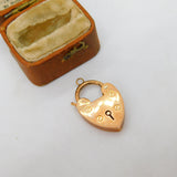 Edwardian 9ct Rose Gold Heart Lock Charm Bracelet Clasp Antique c1910