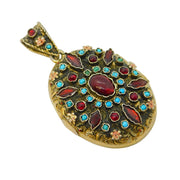 19th Century Austro Hungarian .900 Silver Gilt, Garnet, Turquoise, Enamel Locket Antique c1860s