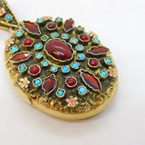 19th Century Austro Hungarian .900 Silver Gilt, Garnet, Turquoise, Enamel Locket Antique c1860s