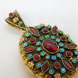 19th Century Austro Hungarian .900 Silver Gilt, Garnet, Turquoise, Enamel Locket Antique c1860s