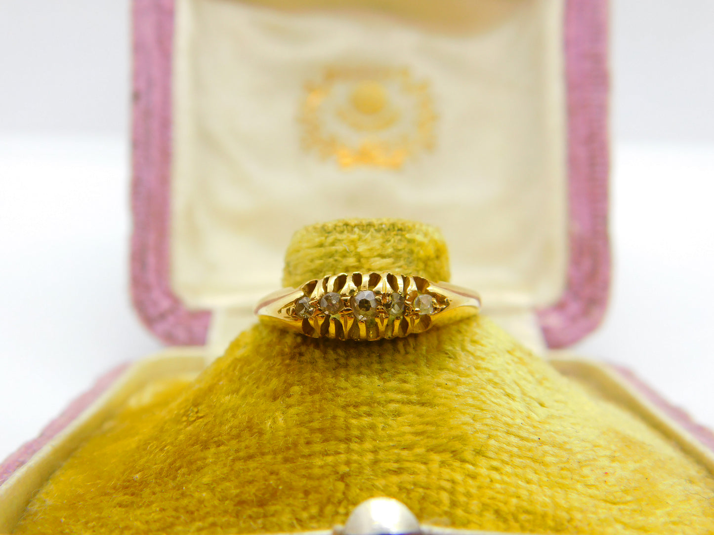 Victorian 18ct Gold & Five-Stone 0.1ct Diamond Boat Ring Antique c1890