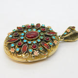 19th Century Austro Hungarian .900 Silver Gilt, Garnet, Turquoise, Enamel Locket Antique c1860s