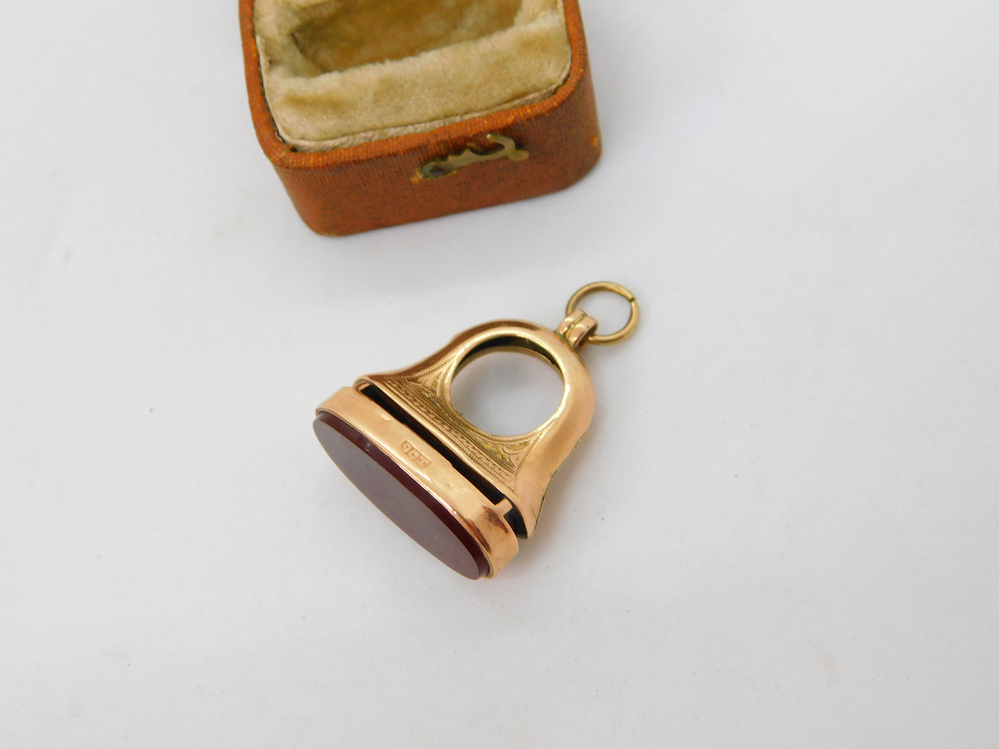 Edwardian 9ct Rose Gold Carnelian Set Fob Seal Pendant Antique c1910