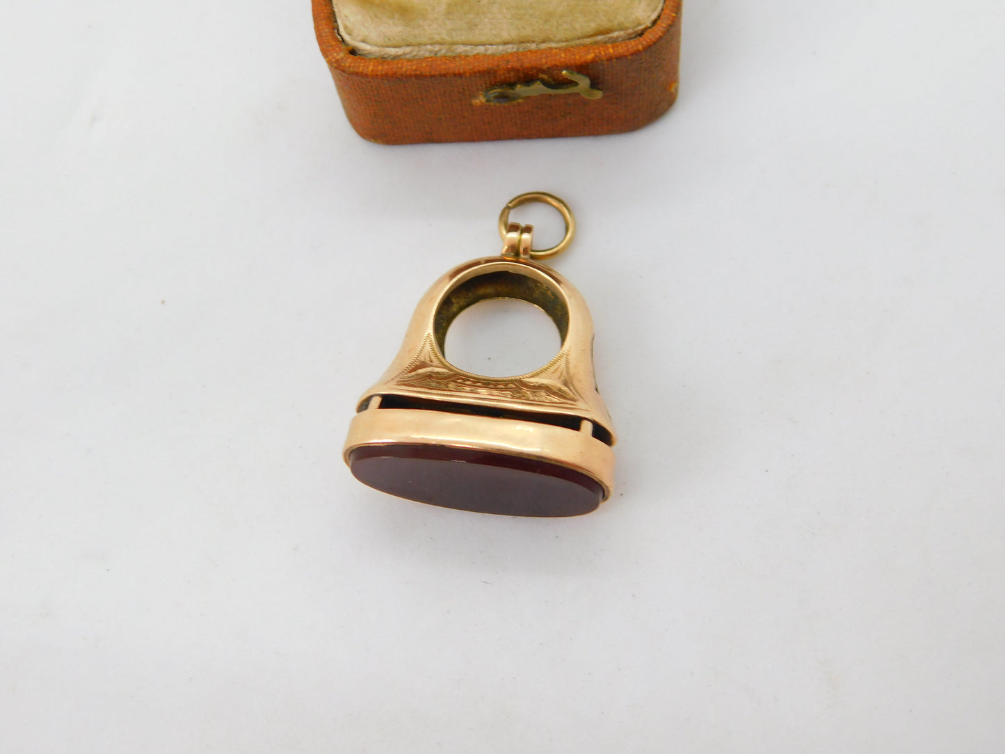 Edwardian 9ct Rose Gold Carnelian Set Fob Seal Pendant Antique c1910