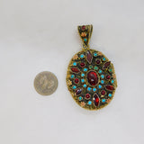 19th Century Austro Hungarian .900 Silver Gilt, Garnet, Turquoise, Enamel Locket Antique c1860s