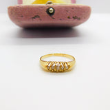 Victorian 18ct Gold & Five-Stone 0.1ct Diamond Boat Ring Antique c1890