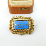 Victorian 9ct Gold Cased Blue Enamel 'For Get Me Not' Mourning Brooch Antique
