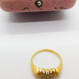 Victorian 18ct Gold & Five-Stone 0.1ct Diamond Boat Ring Antique c1890