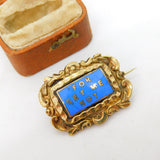 Victorian 9ct Gold Cased Blue Enamel 'For Get Me Not' Mourning Brooch Antique