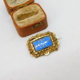 Victorian 9ct Gold Cased Blue Enamel 'For Get Me Not' Mourning Brooch Antique