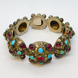 19th Century Austro Hungarian Sterling Silver, Garnet, Turquoise Bracelet c1860s