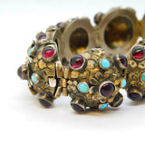 19th Century Austro Hungarian Sterling Silver, Garnet, Turquoise Bracelet c1860s