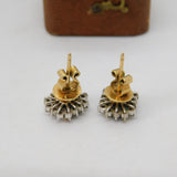 18ct Yellow Gold, Emerald Cut Sapphire & Diamond Stud Earrings Vintage c2000