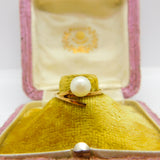 18ct Yellow Gold & Pearl Set Modernist Twist Band Ring Vintage c1970 Size J UK
