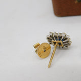 18ct Yellow Gold, Emerald Cut Sapphire & Diamond Stud Earrings Vintage c2000