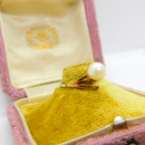 18ct Yellow Gold & Pearl Set Modernist Twist Band Ring Vintage c1970 Size J UK