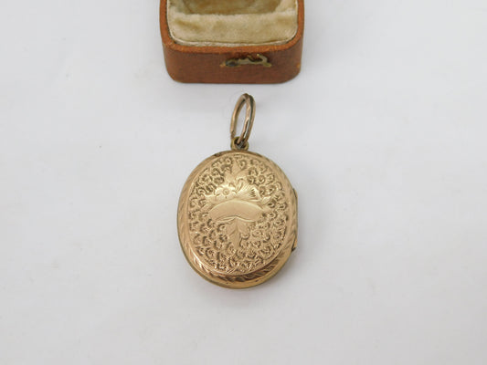 Victorian 9ct Yellow Gold Back & Front Floral Locket Pendant Antique c1880