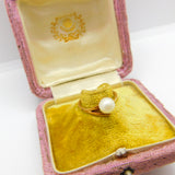 18ct Yellow Gold & Pearl Set Modernist Twist Band Ring Vintage c1970 Size J UK