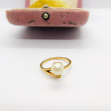 18ct Yellow Gold & Pearl Set Modernist Twist Band Ring Vintage c1970 Size J UK
